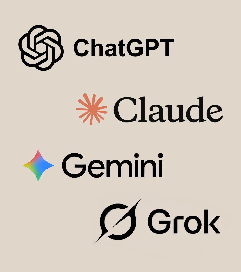 Logo of ChatGPT, Claude, Gemini, and Bing Chat